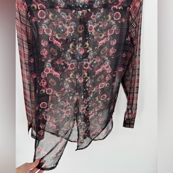 ABS Allen Schwartz Sheer Floral Long Sleeve Button Up Blouse - Picture 4 of 9